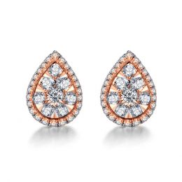 Boucles Oreilles goutte diamants. Or rose 18cts. Diamants 0.