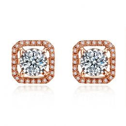 Boucles Oreilles carrées diamants 0.40ct. Or rose
