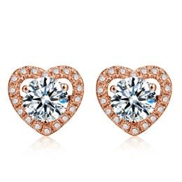 Boucles Oreilles diamants 0.60ct. Or rose. Coeur