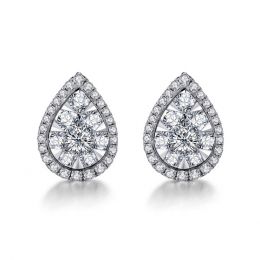 Boucles Oreilles goutte diamants. Or blanc 18cts. Diamants 0