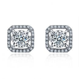 Boucles Oreilles carrées diamants 0.40ct. Or blanc