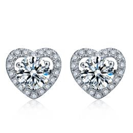 Boucles Oreilles diamants 0.60ct. Or blanc. Coeur