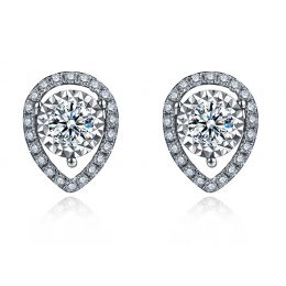 Boucles Oreilles Or blanc diamants 0.32ct. Forme goutte