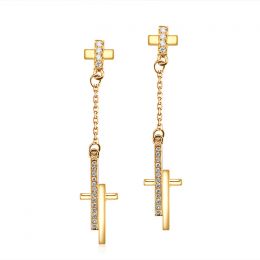 Boucles oreilles croix pendante Or jaune diamants 0.21ct