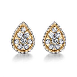 Boucles Oreilles goutte diamants. Or jaune 18cts. Diamants 0