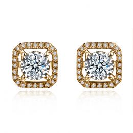 Boucles Oreilles carrées diamants 0.40ct. Or jaune