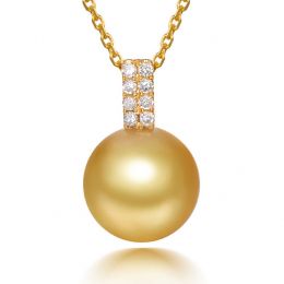 Pendentif bélière rectangulaire or jaune, diamants. Perle d'