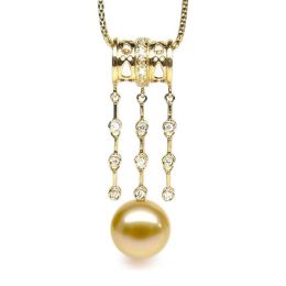 Pendentif luxe ethnique - Perle d'Australie dorée - Or jaune