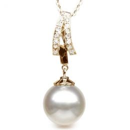 Pendentif or et diamants - Perle d'Australie blanche - or jaune