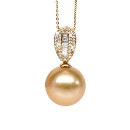 Pendentif perle d'Australie dorée - Or jaune - Diamants rond