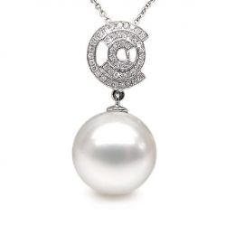 Pendentif 3C - Or blanc et diamants - Perle d'Australie blan