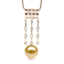 Pendentif luxe ethnique - Perle d'Australie dorée - Or rose,