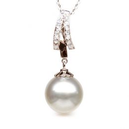 Pendentif or et diamants - Perle d'Australie blanche - or ro