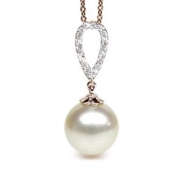 Pendentif goutte diamantée - Perle d'Australie blanche - Or