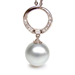 Pendentif anneau or rose diamanté - Perle d'Australie blanch