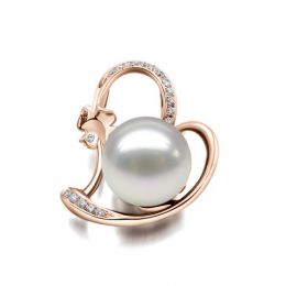 Pendentif perle d'Australie or rose et diamant - Coeur de tr