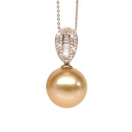 Pendentif perle d'Australie dorée - Or rose - Diamants ronds