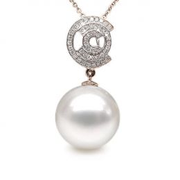 Pendentif 3C - Or rose et diamants - Perle d'Australie blanc