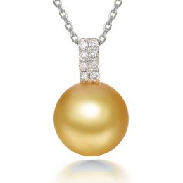 Pendentif bélière rectangulaire or blanc, diamants. Perle d'