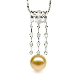 Pendentif luxe ethnique - Perle d'Australie dorée - Or blanc
