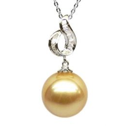 Pendentif contemporain - Perle d'Australie dorée - Or blanc,