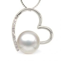 Pendentif coeur - Perle d'Australie blanche 9-10mm AAA - Or