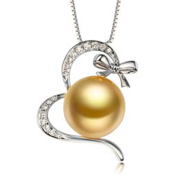 Pendentif noeud gansé - Or blanc, perle d'Australie dorée. D