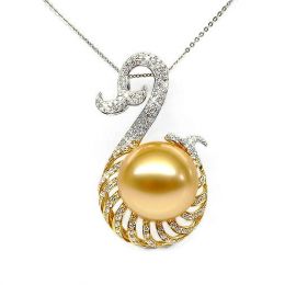 Pendentif faune aquatique - Perle d'Australie dorée - Or, di