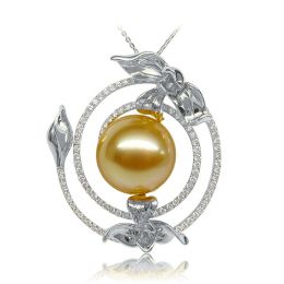 Pendentif orchidée sauvage - Perle dorée des mers du sud or