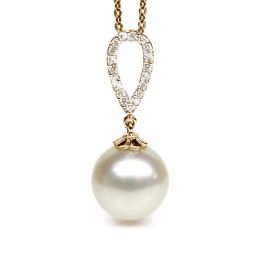 Pendentif goutte diamantée - Perle d'Australie blanche - Or