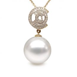 Pendentif 3C - Or jaune et diamants - Perle d'Australie blan