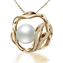 Pendentif fleur de lotus - Perle d'Australie, or jaune, diam