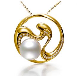 Pendentif fleur de pêcher - Perle d'Australie, diamants, or