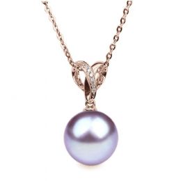 Pendentif Jardin secret. Perle lavande 10/10.5 mm, Diamants,