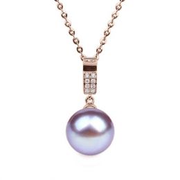 Pendentif Xilo. Perle lavande 10/10.5 mm, Diamants, Or rose