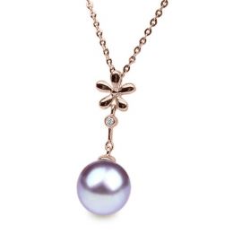 Pendentif Fleur céleste. Perle lavande 10/10.5 mm, Diamants,
