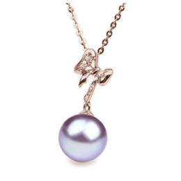 Pendentif Mon petit Noeud. Perle lavande 10/10.5 mm, Diamant
