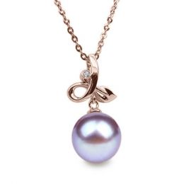 Pendentif Brindille. Perle lavande 10/10.5 mm, Diamants, Or 