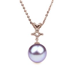 Pendentif Ganse classique. Perle lavande 10/10.5 mm, Diamant