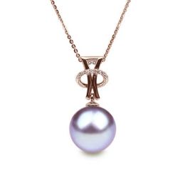 Pendentif XO. Perle lavande 10/10.5 mm, Diamants, Or rose