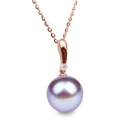 Pendentif Hainan. Perle lavande 10/10.5 mm, Diamants, Or ros