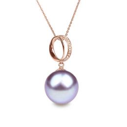 Pendentif O my god. Perle lavande 10/10.5 mm, Diamants, Or r