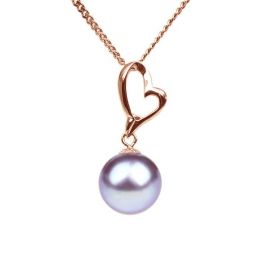 Pendentif Coeur de Cupidon. Perle lavande 10/10.5 mm, Or ros