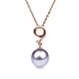 Pendentif Neuf. Perle lavande 10/10.5 mm, Diamants, Or rose
