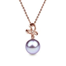 Pendentif Fleur sauvage. Perle lavande 10/10.5 mm, Diamants,