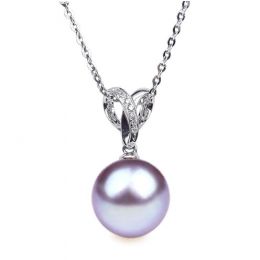 Pendentif Jardin secret. Perle lavande 10/10.5 mm, Diamants,