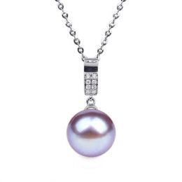 Pendentif Xilo. Perle lavande 10/10.5 mm, Diamants, Or blanc