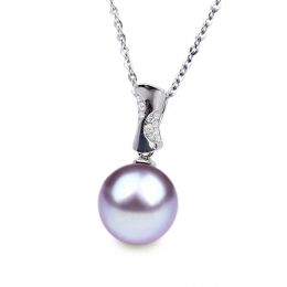Pendentif T'es à croquer. Perle lavande 10/10.5 mm, Diamants