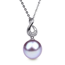 Pendentif Twist. Perle lavande 10/10.5 mm, Diamants, Or blan