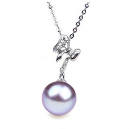 Pendentif Mon petit Noeud. Perle lavande 10/10.5 mm, Diamant